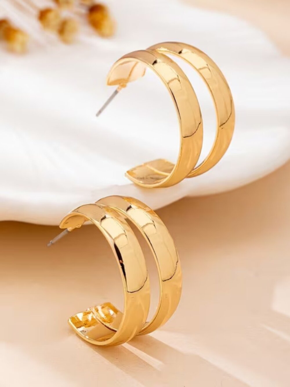 14K Gold Womens Chunky Double Row Hoop Earrings Ladies 14 K Silver Hoops Jewelry